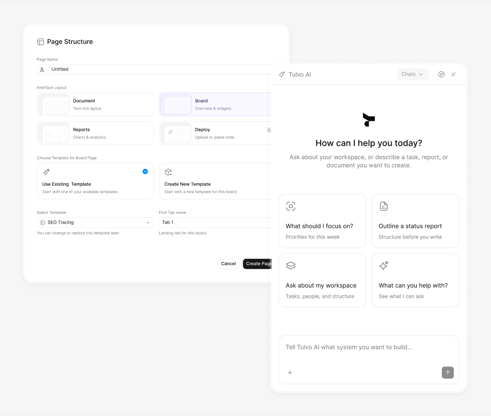 Tulvo dashboard mock-up — Tulvo AI