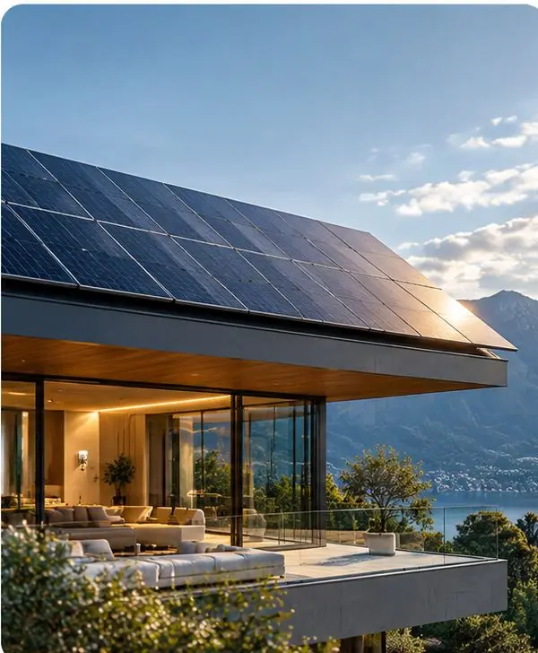 Modern home with solar panels on the roof